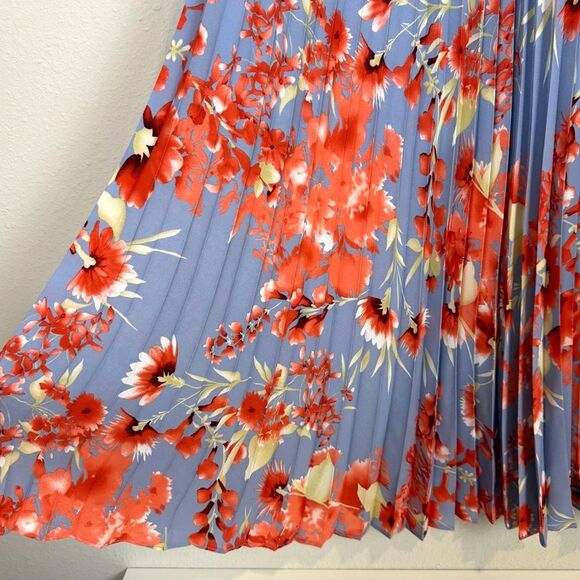 Halogen Printed Pleated Midi Skirt Cherry Blossom S NWT - Picture 2 of 8